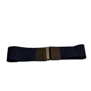 VTG‎ Hollister Belt Navy Blue Y2K Elastic Cinch Brown Faux Leather Logo Seagull